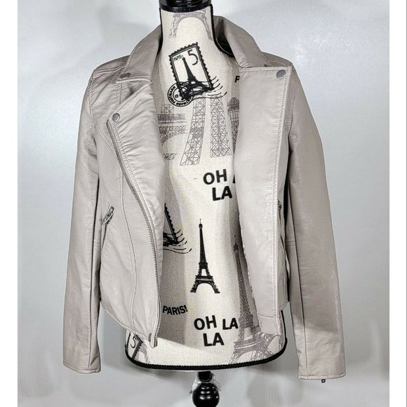 Blank NYC Vegan Faux Leather Moto Biker Jacket, Beige, Women's Size Small NWOT - Picture 2 of 9